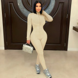 Solid Color Long Sleeve Zipper Sport Jumpsuit SFY-774