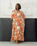 Plus Size Lantern Sleeve Split Loose Maxi Dress NY-11150