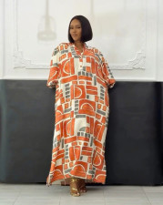 Plus Size Lantern Sleeve Split Loose Maxi Dress NY-11150