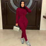 Solid Color Long Sleeve Zipper Sport Jumpsuit SFY-774
