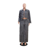Casual Plaid Print Long Sleeve Pans Denim Suit TR-1339