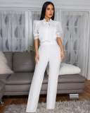 Lace Patchwork Tie Up Wide Leg Jumpsuit OSM-4934