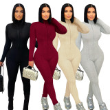 Solid Color Long Sleeve Zipper Sport Jumpsuit SFY-774