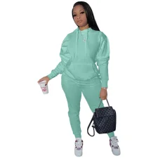 Solid Color Long Sleeve Sport Pants Suit YIM-MC125