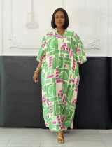 Plus Size Lantern Sleeve Split Loose Maxi Dress NY-11150