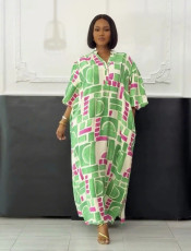 Plus Size Lantern Sleeve Split Loose Maxi Dress NY-11150