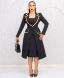 Plus Size Long Blazer Vest Dress Two Piece Set NY-3718