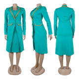 Plus Size Long Blazer Vest Dress Two Piece Set NY-3718