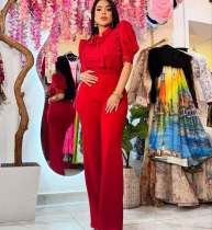 Lace Patchwork Tie Up Wide Leg Jumpsuit OSM-4934