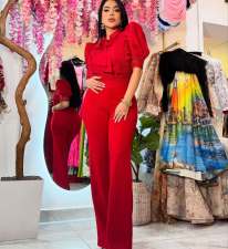 Lace Patchwork Tie Up Wide Leg Jumpsuit OSM-4934
