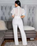 Lace Patchwork Tie Up Wide Leg Jumpsuit OSM-4934
