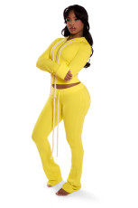 Long Sleeve Zipper Hooded Cardigan Two-Piece Pants Set YD-8827