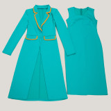 Plus Size Long Blazer Vest Dress Two Piece Set NY-3718