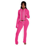 Long Sleeve Zipper Hooded Cardigan Two-Piece Pants Set YD-8827