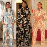Plus Size Print Drawstring Two Piece Pants Set NY-3716