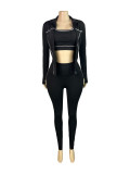 Fashion Vest Long Sleeve Zipper Coat Tight Pants 3 Piece Set CH-25038
