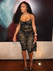 Lace See Through Sling Two Piece Shorts Set SHD-9548