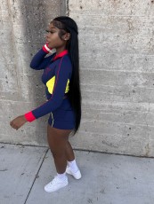 Contrast-Color Embroidered Sport Two Piece Shorts Set  MEM-88660