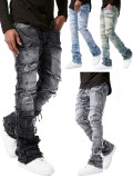 Men's Zipper Washed Straight Jeans XCFF-83102