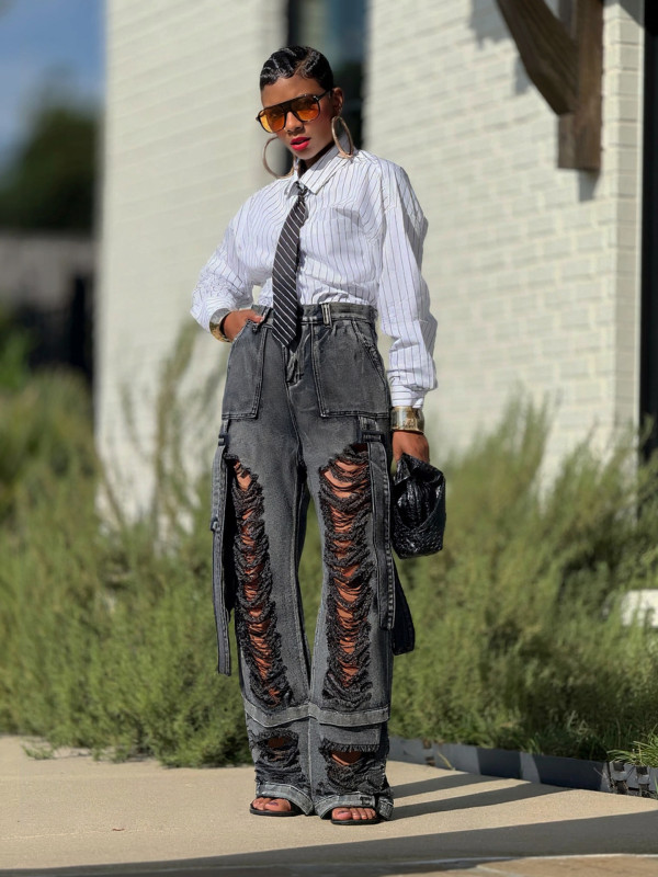 Fashion Loose Ripped Frayed Jeans GYLN-8746