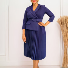 Plus Size Solid Color Pleated Midi Dress GATE-592