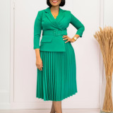 Plus Size Solid Color Pleated Midi Dress GATE-592