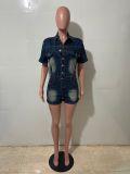 Fashion Denim Single-breasted  Romper GKNF-6059