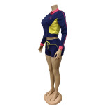 Contrast-Color Embroidered Sport Two Piece Shorts Set  MEM-88660