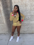 Contrast-Color Embroidered Sport Two Piece Shorts Set  MEM-88660