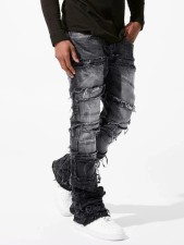 Men's Zipper Washed Straight Jeans XCFF-83102