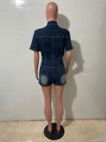 Fashion Denim Single-breasted  Romper GKNF-6059