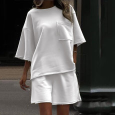 Solid Color Shorts Sleeve Shorts 2 Piece Set SSNF-250519