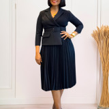Plus Size Solid Color Pleated Midi Dress GATE-592