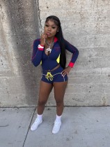 Contrast-Color Embroidered Sport Two Piece Shorts Set  MEM-88660