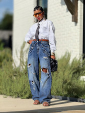 Plus Size Fashion Holes Loose Jeans GYLN-9015