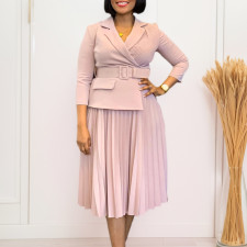 Plus Size Solid Color Pleated Midi Dress GATE-592