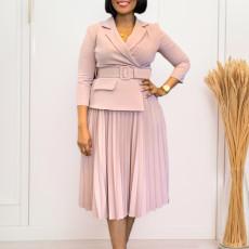 Plus Size Solid Color Pleated Midi Dress GATE-592