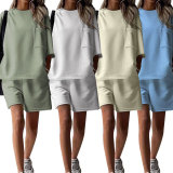 Solid Color Shorts Sleeve Shorts 2 Piece Set SSNF-250519