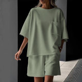 Solid Color Shorts Sleeve Shorts 2 Piece Set SSNF-250519
