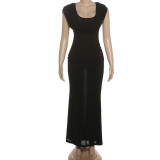 Solid Color Pleated Sleeveless Maxi Dress XEF-K25D78720
