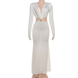 V Neck Long Sleeve Maxi Dress XEF-K25D78556