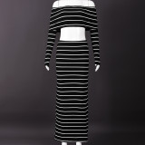 Stripe One Shoulder Long Sleeve Skirt Suit GNZD-41962SBG