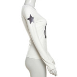 V Neck Print Long Sleeve T Shirts XEF-K24L52070
