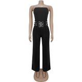 Sexy Wrap Chest Metal-buckle Jumpsuit BY-7483