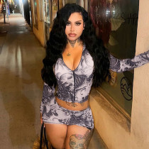 Print Long Sleeve Zipper Short Suit MXBF-J25ST218