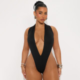 Deep V Neck Sleeveless Bodysuit Pants Suit MXBF-D25ST257