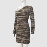Slash Shoulder Knits Long Sleeve Mini Dress GNZD-42168DBG