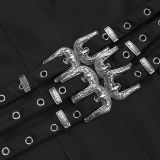 Sexy Wrap Chest Metal-buckle Jumpsuit BY-7483