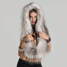 Deep V Neck Fur Collar Hooded Tops MXBF-Y25TP242