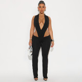 Deep V Neck Sleeveless Bodysuit Pants Suit MXBF-D25ST257